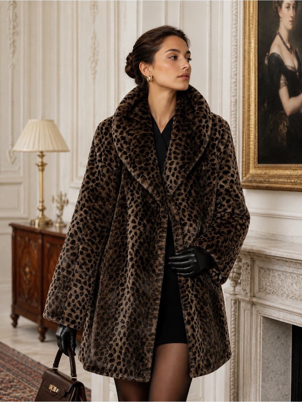 Jones New York Faux Leopard Fur Coat L